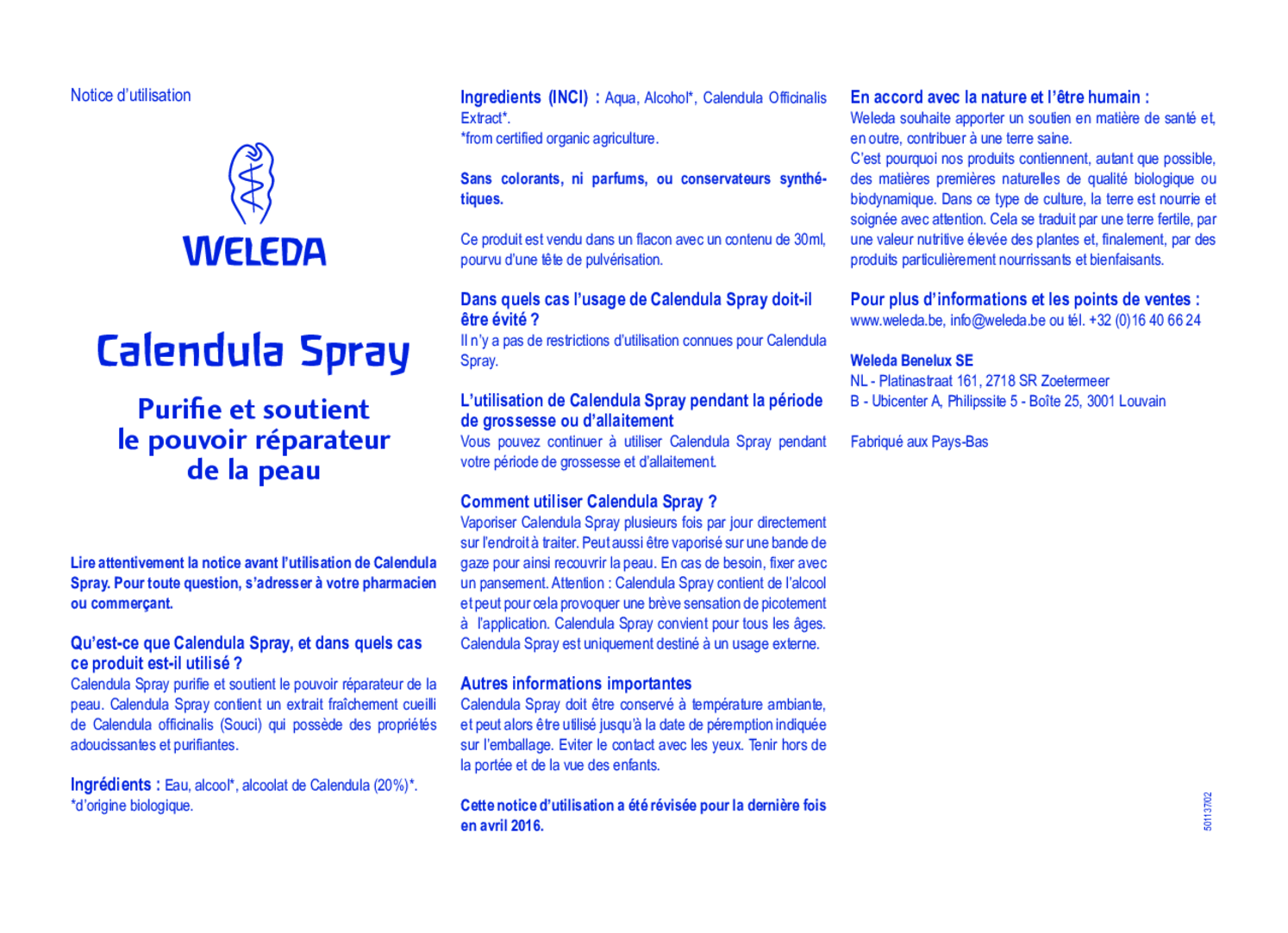 Calendula Spray afbeelding van document #2, gebruiksaanwijzing